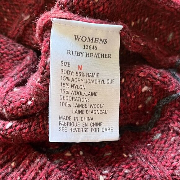 Woolrich Knit Sweater Womens Medium Ruby Heather Wool Blend VNeck Cable Knit Top - Picture 8 of 8